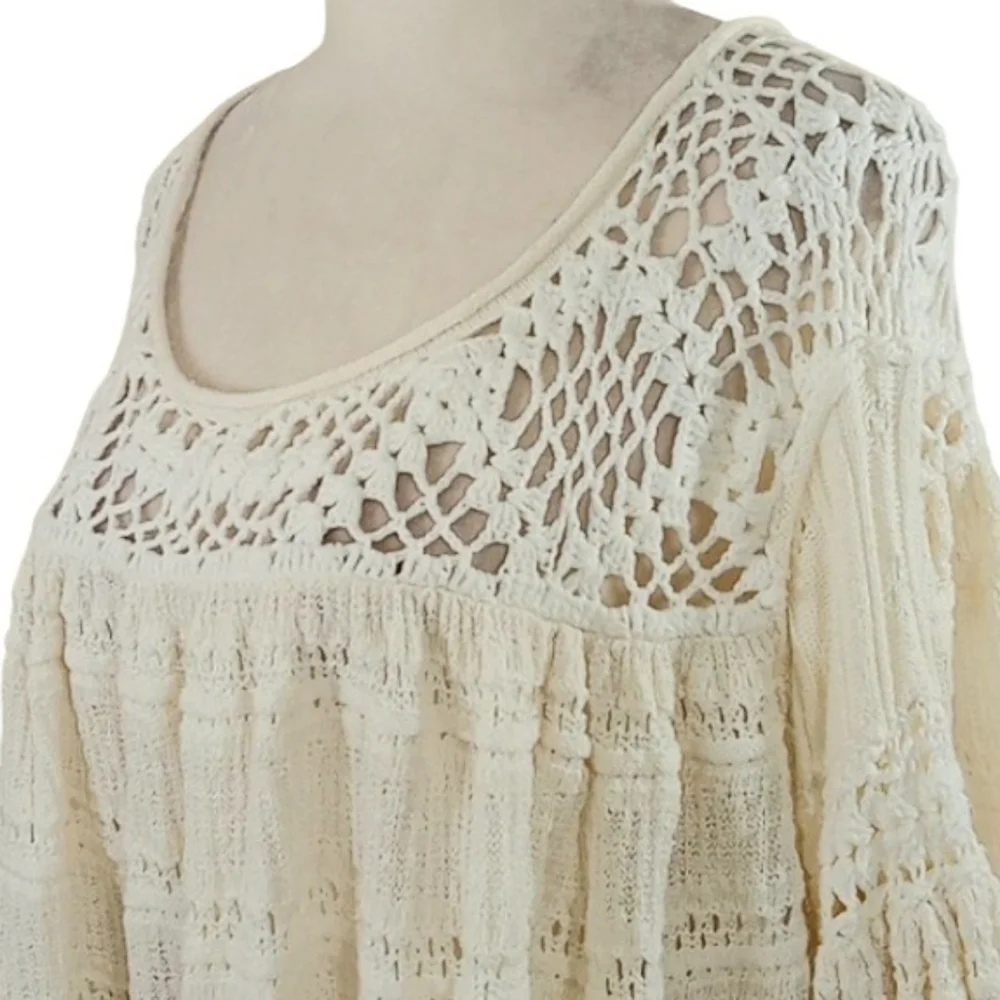 Free People Someday Crochet Sweater Ivory Oversized Linen Blend XS